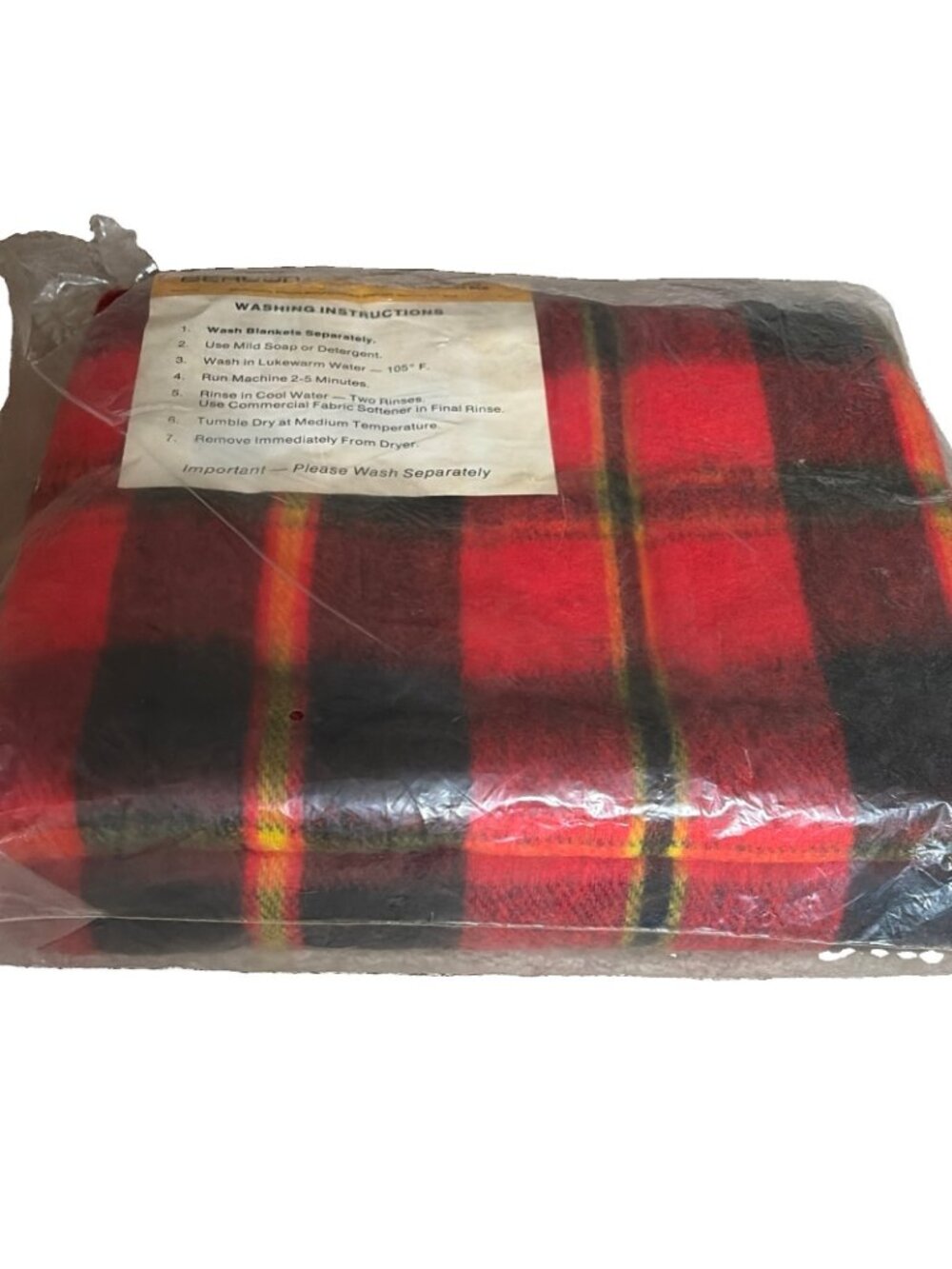 MCM 60s Beacon Plaid Blanket Twin Full 72" x 90" Red New Old Stock Vintage - Picture 3 of 7
